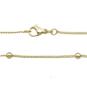 Copper Necklace Satellite Chain Curb Unfaded Gold Plated, approx 1.2mm, 3mm, 42cm length [FD11773]
