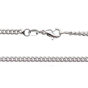 Copper Necklace Curb Chain Unfaded Platinum Plated, approx 2.6mm, 42cm length [FD11775]
