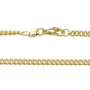 Copper Necklace Curb Chain Unfaded Gold Plated, approx 2.6mm, 42cm length [FD11776]