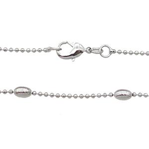 Copper Necklace Ball Chain Unfaded Platinum Plated, approx 1.2mm, 3x5mm, 42cm length [FD11813]