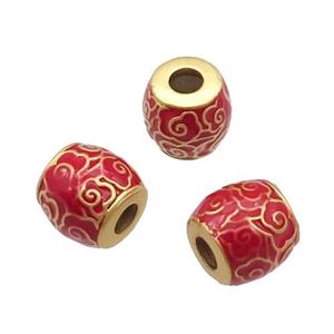 Copper Barrel Beads Duck Gold Red Enamel, approx 10-11mm [FD11966]