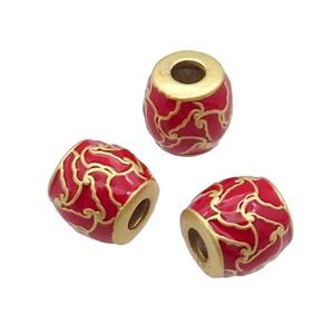 Copper Barrel Beads Duck Gold Red Enamel, approx 10-11mm [FD11967]