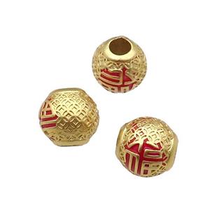Copper Round Beads Duck Gold Large Hole Red Enamel, approx 10mm [FD11969]