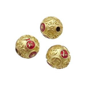 Copper Round Beads Duck Gold Red Enamel, approx 10mm [FD11971]