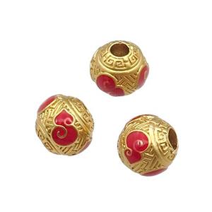 Copper Round Beads Duck Gold Red Enamel, approx 9.5mm [FD11972]