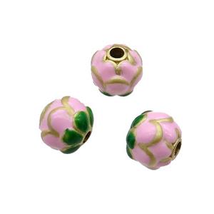 Copper Lotus Beads Pink Enamel Duck Gold, approx 9-10mm [FD11973]