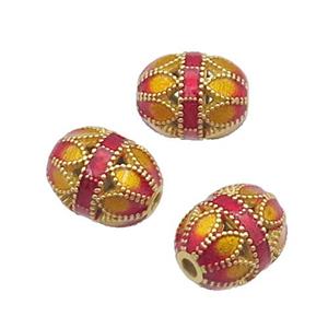 Copper Lotus Beads Orange Cloisonne Flower Gold Plated, approx 9-12mm [FD11975]