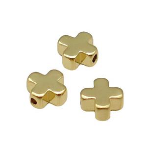 Copper Cross Beads Large Hole Unfade 18K Gold Plated, approx 6mm, 2mm hole [FD11990-6MM]