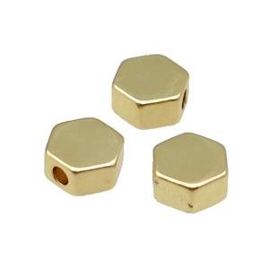 Copper Hexagon Beads Large Hole Unfade 18K Gold Plated, approx 6-7mm, 2mm hole [FD11993]