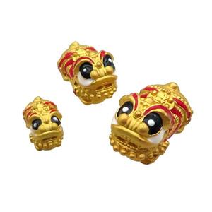 Alloy TigerHead Beads Red Enamel Gold Plated, approx 8.5-15mm [FD12061-S]