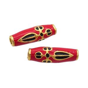 Alloy Rice Beads Red Enamel Large Hole Gold Plated, approx 7-20mm, 2mm hole [FD12064]