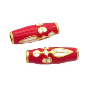 Alloy Rice Beads Red Enamel Large Hole Gold Plated, approx 7-20mm, 2mm hole [FD12065]