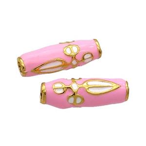 Alloy Rice Beads Pink Enamel Large Hole Gold Plated, approx 7-20mm, 2mm hole [FD12066]