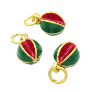 Alloy Watermelon Pendant Charm Green Red Enamel Gold Plated, approx 9mm [FD12071]