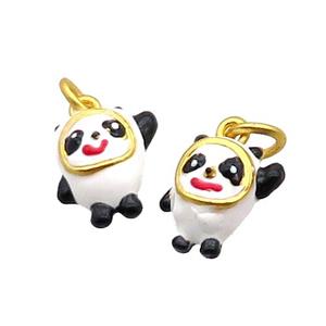 Alloy BingDwenDwen Pendant Charm White Black Enamel Gold Plated, approx 10-12mm [FD12072]
