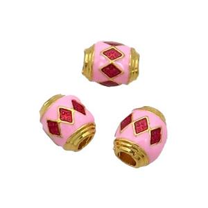 Alloy Barrel Beads Pink Enamel Large Hole Gold Plated, approx 7-9mm, 3mm hole [FD12077]