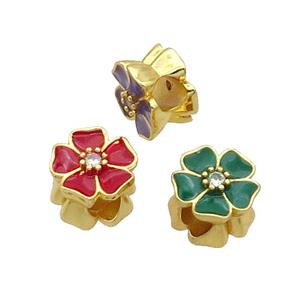 Copper Flower Beads Enamel Large Hole Gold Plated Mix, approx 12mm, 4mm hole [FD12086]