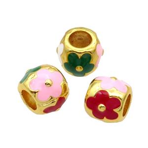 Copper Barrel Beads Enamel Large Hole Gold Plated Mixed, approx 11mm, 5mm hole [FD12099]
