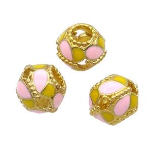 Copper Bicone Beads Pink Yellow Enamel Large Hole Gold Plated, approx 10-12.5mm, 5mm hole [FD12100]