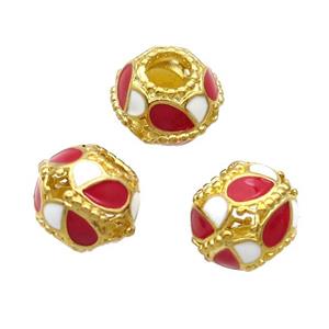 Copper Bicone Beads Red Enamel Large Hole Gold Plated, approx 10-12.5mm, 5mm hole [FD12101]