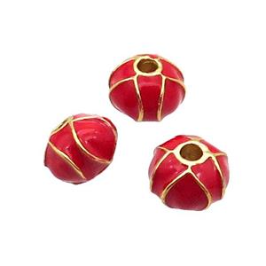 Alloy Rondelle Beads Red Enamel Large Hole Gold Plated, approx 9-12mm, 3mm hole [FD12104]
