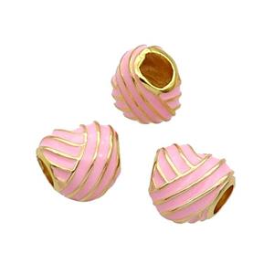 Copper Heart Beads Pink Enamel Large Hole Gold Plated, approx 11-12mm, 5mm hle [FD12105]
