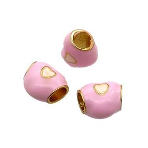 Alloy Heart Beads Pink Enamel Large Hole Gold Plated, approx 10-11mm, 4mm hole [FD12106]