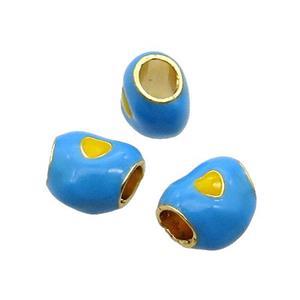 Alloy Heart Beads Blue Enamel Large Hole Gold Plated, approx 10-11mm, 4mm hole [FD12107]