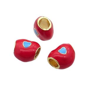 Alloy Heart Beads Red Enamel Large Hole Gold Plated, approx 10-11mm, 4mm hole [FD12108]