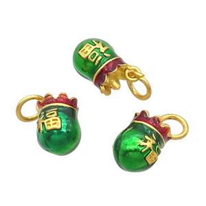 Alloy MoneyBag Pendant Green Enamel Gold Plated, approx 9-11mm [FD12117]