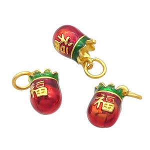 Alloy MoneyBag Pendant Red Enamel Gold Plated, approx 9-11mm [FD12118]