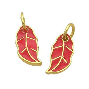 Alloy Leaf Pendant Red Enamel Gold Plated, approx 8-16mm [FD12119]