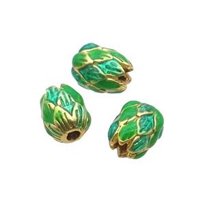 Alloy Tulip Flower Beads Green Enamel Gold Plated, approx 6-8mm [FD12123]