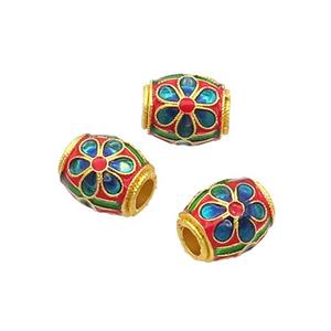 Alloy Barrel Beads Blue Enamel Gold Plated, approx 10-11mm, 4mm hole [FD12127]