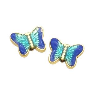 Alloy Butterfly Beads Blue Enamel Gold Plated, approx 8.5-10mm [FD12129]