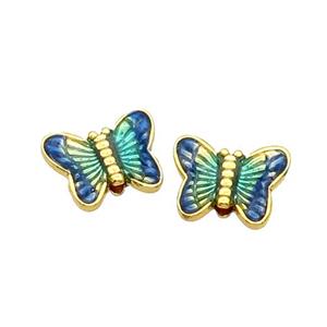 Alloy Butterfly Beads Blue Enamel Gold Plated, approx 8.5-10mm [FD12130]