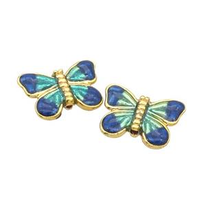 Alloy Butterfly Beads Blue Enamel Gold Plated, approx 11-15mm [FD12131]