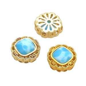 Copper Heart Beads Pave Blue Jade Gold Plated, approx 14mm [FD12134]