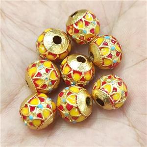 Alloy Round Beads Multicolor Enamel Large Hole Gold Plated, approx 11mm, 2.5mm hole [FD12144]