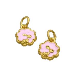 Alloy Rabbit Pendant Pink Enamel Duck Gold, approx 10mm [FD12161]