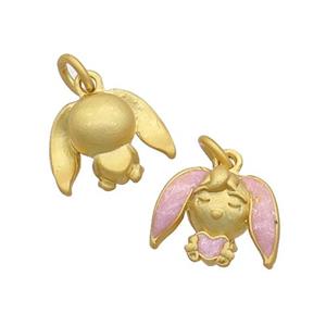 Alloy Kids Girls Pink Enamel Duck Gold, approx 11-14mm [FD12163]