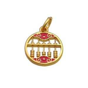 Alloy Abacus Pendant Red Enamel Duck God, approx 14mm dia [FD12169]