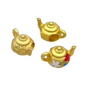 Alloy Teapot Beads Enamel Large Hole Duck Gold, approx 10-16mm, 4mm hole [FD12176]