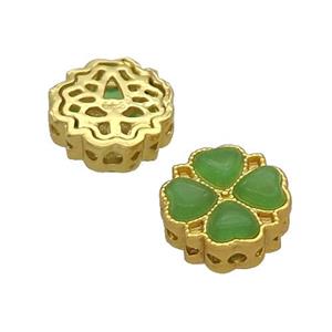 Alloy Clover Beads Pave Jade Duck Gold, approx 14mm dia [FD12177]