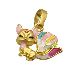 Alloy Fox Pendant Enamel Multicolor Duck Gold, approx 12-14mm [FD12183]