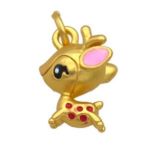 Alloy Deer Pendant Pink Enamel Duck Gold, approx 11-15mm [FD12184]