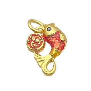 Alloy Fish Pendant Red Enamel Duck Gold, approx 12-17mm [FD12185]