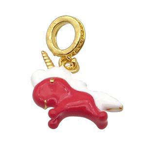 Alloy Unicorn Charm Pendant White Red Enamel Duck Gold, approx 15-17mm, 7.5mm, 5mm hole [FD12187]