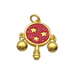 Alloy Pendant Chinese Bell Red Enamel Duck Gold, approx 6mm, 16mm [FD12192]