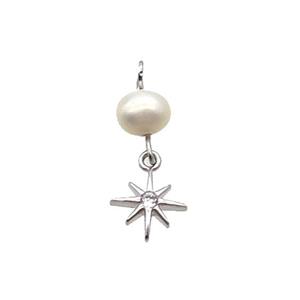 Copper Northstar Pendant With Pearl Platinum Plated, approx 8mm, 6mm [FD12197]